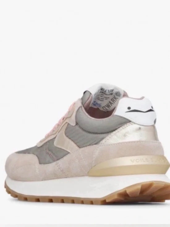 NWT VOILE BLANCHE QWARK HYPE WOMAN Suede & Technical Fabric Sneakers BEIGE-GREY - Picture 5 of 16